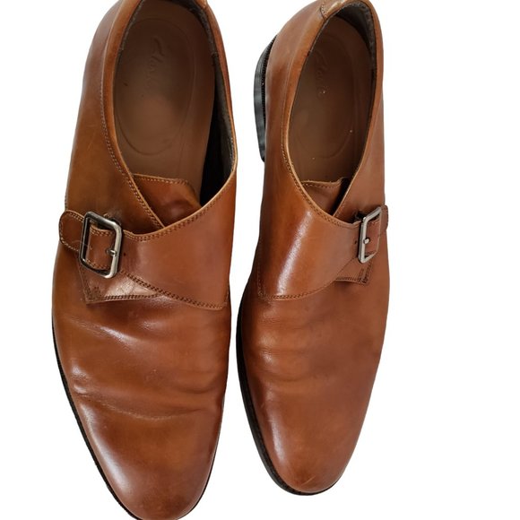 Clarks Dixon Mens 11 M Brown Leather Monk Strap Side Buckle Dress Shoe HTF main image 6